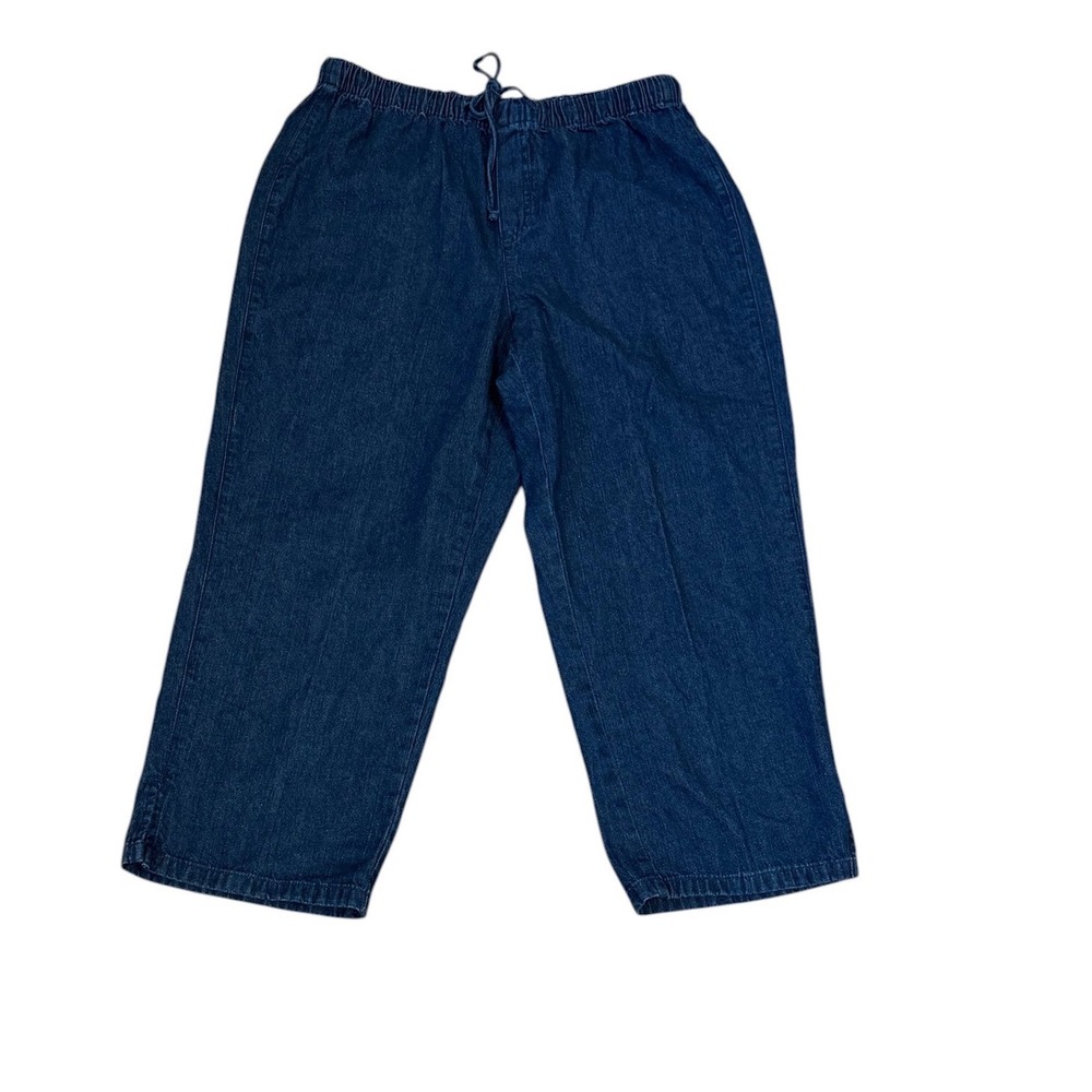 Liz Claiborne Lizwear Pull On Cotton Blue Denim Elastic Waist Drawstring Capri L